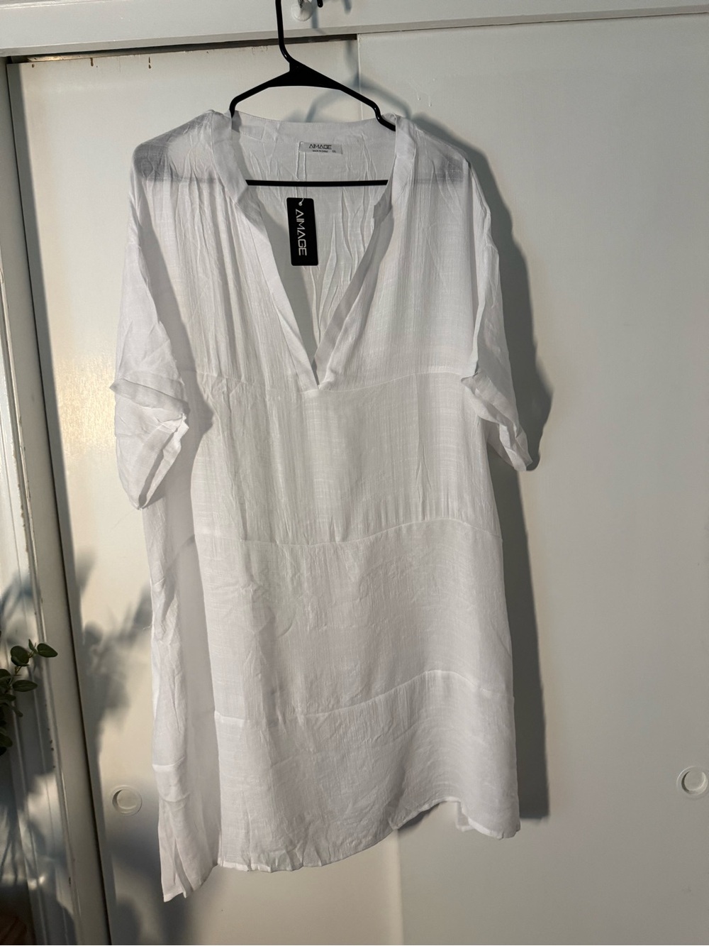 White Lightweight V-Neck Swim Coverup Tunic